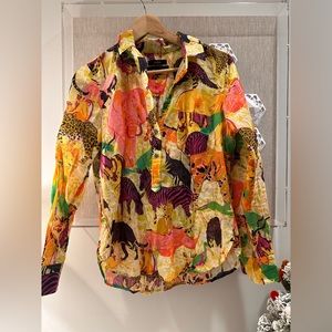 J. Crew Ratti Safari Print Cotton Button Up Long Sleeve Shirt in SIZE 4